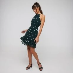 Stella Women's Rainforest Spot Halter Dress Green & White -Savannah Shop BP634876001 grn wht 5