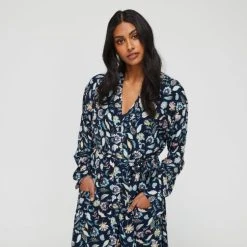 Sash & Rose Women's Long Sleeve Woven Viscose Gown Print