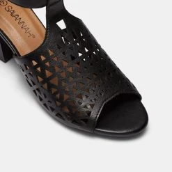Savannah Kiera Laser Cut Block Heel Black
