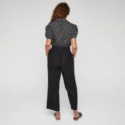 Khoko Smart Women's Linen Wide Leg Button Trim Black Pant Black -Savannah Shop BP639938001 black 2