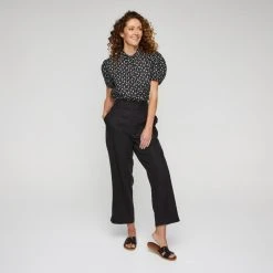 Khoko Smart Women's Linen Wide Leg Button Trim Black Pant Black -Savannah Shop BP639938001 black 3