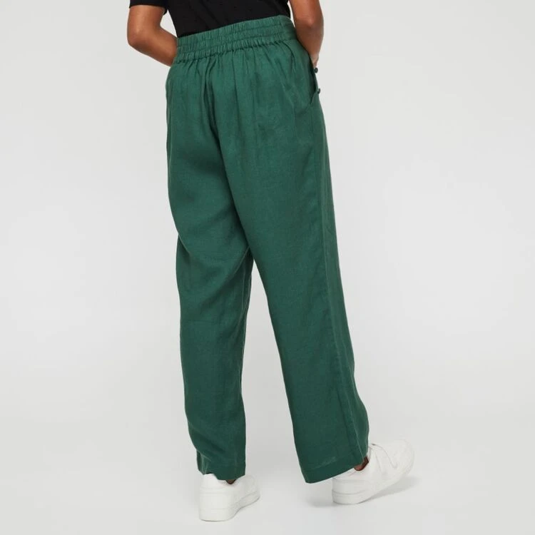 Khoko Smart Women's Linen Wide Leg Button Trim Moss Pant Moss 10 Khoko Smart Women's Linen Wide Leg Button Trim Moss Pant Moss - Image 8