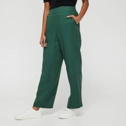 Khoko Smart Women's Linen Wide Leg Button Trim Moss Pant Moss 21 Khoko Smart Women's Linen Wide Leg Button Trim Moss Pant Moss -Savannah Shop BP639939001 moss
