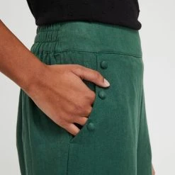 Khoko Smart Women's Linen Wide Leg Button Trim Moss Pant Moss 17 Khoko Smart Women's Linen Wide Leg Button Trim Moss Pant Moss -Savannah Shop BP639939001 moss 4
