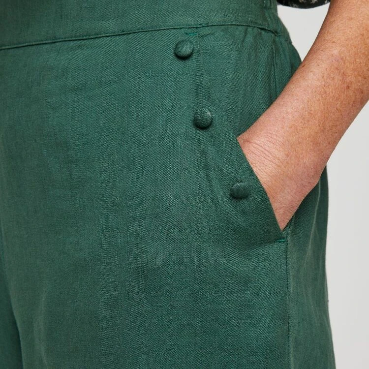 Khoko Smart Women's Linen Wide Leg Button Trim Moss Pant Moss 3 Khoko Smart Women's Linen Wide Leg Button Trim Moss Pant Moss