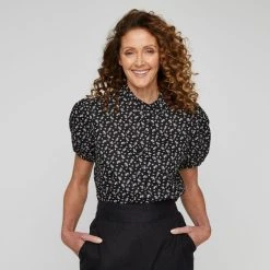 Khoko Smart Women's Linen Black Ditsy Blouse Black -Savannah Shop BP640082001 black