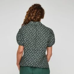 Khoko Smart Women's Linen Moss Ditsy Blouse Moss -Savannah Shop BP640083001 moss 2