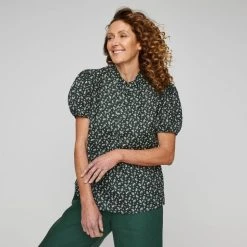 Khoko Smart Women's Linen Moss Ditsy Blouse Moss -Savannah Shop BP640083001 moss