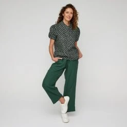 Khoko Smart Women's Linen Moss Ditsy Blouse Moss -Savannah Shop BP640083001 moss 3