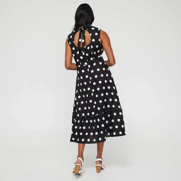 Leona Edmiston Ruby Women's Linen Key Hole Midi Spot Print Dress Spot Print 6 Leona Edmiston Ruby Women's Linen Key Hole Midi Spot Print Dress Spot Print - Image 4