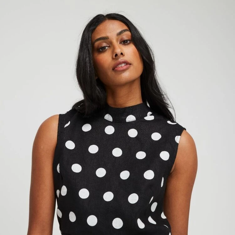 Leona Edmiston Ruby Women's Linen Key Hole Midi Spot Print Dress Spot Print 4 Leona Edmiston Ruby Women's Linen Key Hole Midi Spot Print Dress Spot Print - Image 2