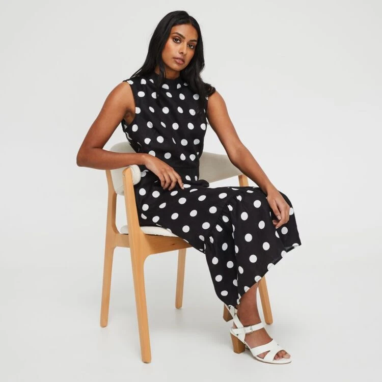 Leona Edmiston Ruby Women's Linen Key Hole Midi Spot Print Dress Spot Print 3 Leona Edmiston Ruby Women's Linen Key Hole Midi Spot Print Dress Spot Print