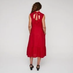 LEONA EDMISTON RUBY LINEN KEY HOLE MIDI DRESS -Savannah Shop BP640085001 red 2