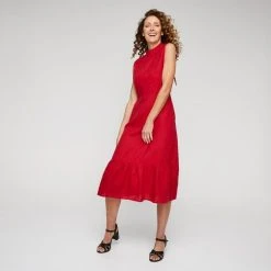 LEONA EDMISTON RUBY LINEN KEY HOLE MIDI DRESS