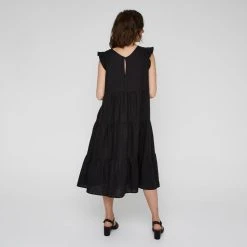 Leona Edmiston Ruby Women's Linen Tiered Flutter Sleeve Black Midi Dress Black 10 Leona Edmiston Ruby Women's Linen Tiered Flutter Sleeve Black Midi Dress Black -Savannah Shop BP640086001 black 2