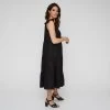 Leona Edmiston Ruby Women's Linen Tiered Flutter Sleeve Black Midi Dress Black -Savannah Shop BP640086001 black 5