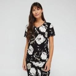 Jane Lamerton Women's Moonflower Sleep Tee Black & Print 11 Jane Lamerton Women's Moonflower Sleep Tee Black & Print -Savannah Shop BP640959001 blk prn