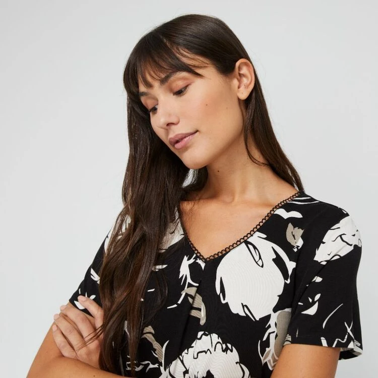 Jane Lamerton Women's Moonflower Sleep Tee Black & Print 3 Jane Lamerton Women's Moonflower Sleep Tee Black & Print