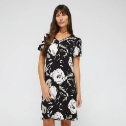Jane Lamerton Women's Moonflower Nightie Black & Print 11 Jane Lamerton Women's Moonflower Nightie Black & Print -Savannah Shop BP641011002 blk prn