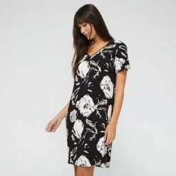 Jane Lamerton Women's Moonflower Nightie Black & Print