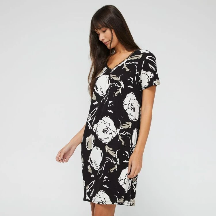 Jane Lamerton Women's Moonflower Nightie Black & Print 3 Jane Lamerton Women's Moonflower Nightie Black & Print