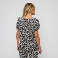 Jane Lamerton Women's Camellia Kimono PJ Top Black White -Savannah Shop BP641018004 blk wht 2
