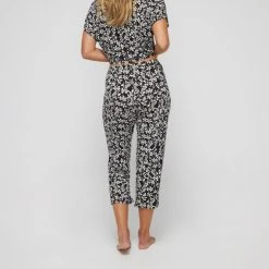 Jane Lamerton Women's Camellia Cropped PJ Pant Black White -Savannah Shop BP641019005 blk wht 2