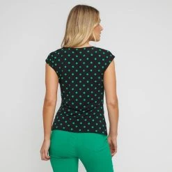 Jane Lamerton Polka Dot Goddess Top Black & Green -Savannah Shop BP641067001 blk grn 2