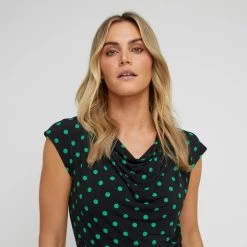 Jane Lamerton Polka Dot Goddess Top Black & Green -Savannah Shop BP641067001 blk grn