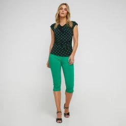 Jane Lamerton Polka Dot Goddess Top Black & Green -Savannah Shop BP641067001 blk grn 3
