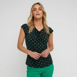 Jane Lamerton Polka Dot Goddess Top Black & Green