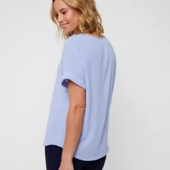 Khoko Smart Extended Sleeve Split Neck Top Bluebell -Savannah Shop BP641090002 bluebell 2