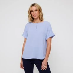 Khoko Smart Extended Sleeve Split Neck Top Bluebell -Savannah Shop BP641090002 bluebell