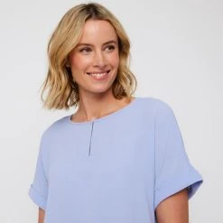 Khoko Smart Extended Sleeve Split Neck Top Bluebell -Savannah Shop BP641090002 bluebell 3