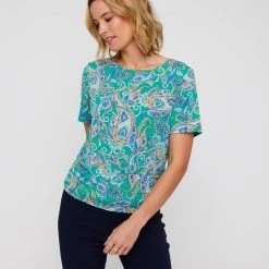 Khoko Smart Ruched Hem Jersey Top Paisley Print -Savannah Shop BP641095003 paisley prn