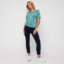 Khoko Smart Ruched Hem Jersey Top Paisley Print -Savannah Shop BP641095003 paisley prn 3