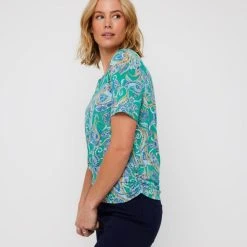 Khoko Smart Ruched Hem Jersey Top Paisley Print -Savannah Shop BP641095003 paisley prn 4