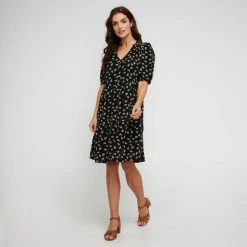 Khoko Smart Tiered Tunic Dress Dainty Print Black Black -Savannah Shop BP641323004 black 3