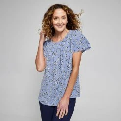 Khoko Smart Yoke Detail Blouse Dainty Print Bluebell Bluebell -Savannah Shop BP641324006 bluebell