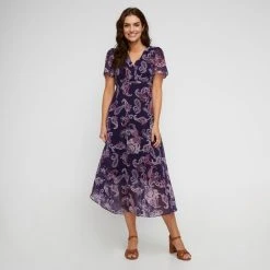 Khoko Smart Wrap Front Empire Line Dress Kashmir Paisley Paisley Print -Savannah Shop BP641326003 paisley prn