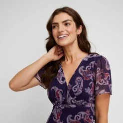 Khoko Smart Wrap Front Empire Line Dress Kashmir Paisley Paisley Print