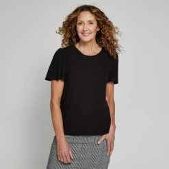 Khoko Smart Rib Gather Sleeve Top Black -Savannah Shop BP641328004 black