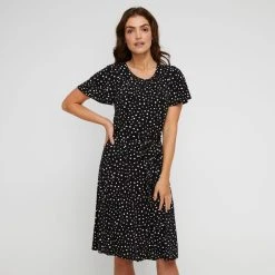 Khoko Smart Spot Flared Jersey Dress Black Spot -Savannah Shop BP641329001 blk spt
