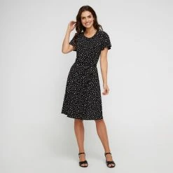 Khoko Smart Spot Flared Jersey Dress Black Spot -Savannah Shop BP641329001 blk spt 3