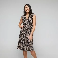 Savannah Women's Tie Front Viscose Midi Dress Peony Pink -Savannah Shop BP641835001 peony pink