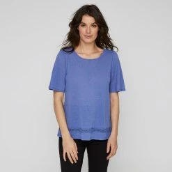 Savannah Women's Lace Detail Textured Top Cornflower