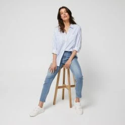 Khoko Collection Women's Oversized Stripe Poplin Shirt Blue