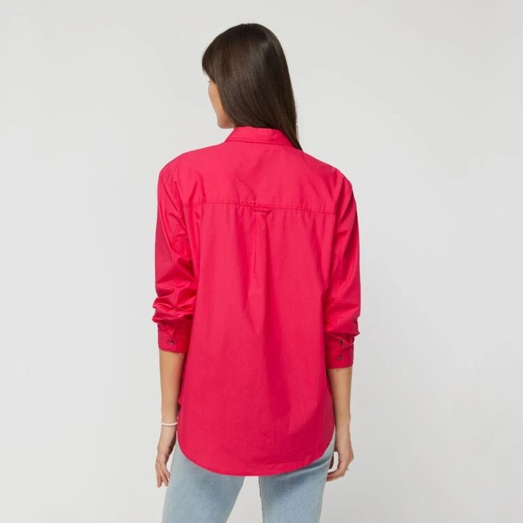 Khoko Collection Women's Oversized Poplin Shirt Hot Pink 6 Khoko Collection Women's Oversized Poplin Shirt Hot Pink - Image 4