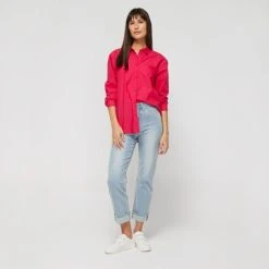 Khoko Collection Women's Oversized Poplin Shirt Hot Pink 9 Khoko Collection Women's Oversized Poplin Shirt Hot Pink -Savannah Shop BP642448012 hot pink 3