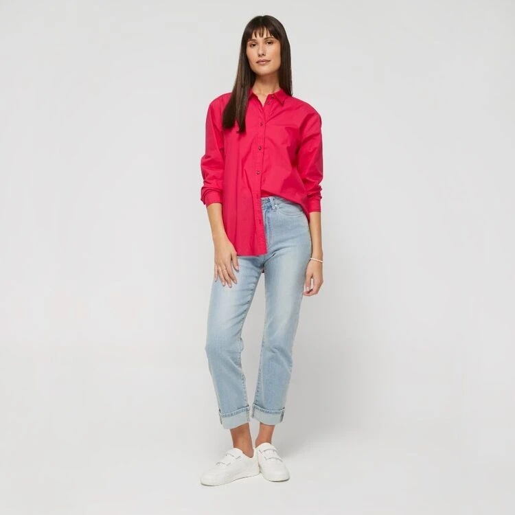 Khoko Collection Women's Oversized Poplin Shirt Hot Pink 5 Khoko Collection Women's Oversized Poplin Shirt Hot Pink - Image 3